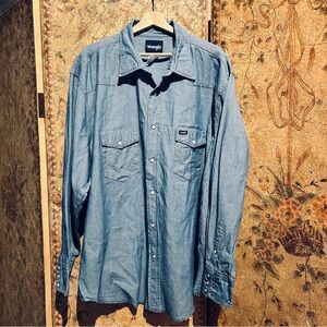 Wrangler Light Blue Denim Snap-Down Shirt Size 3 X